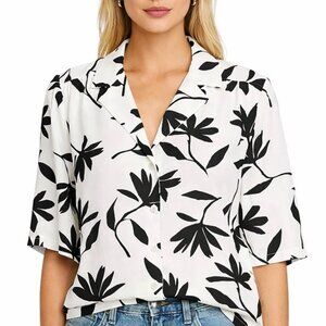 ANINE Bing Row Floral Print Button-Up Shirt - Size S, Ivory, Relaxed Fit
